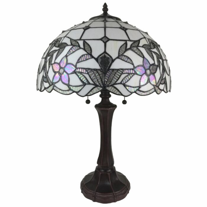 23" Stained Glass Two Light Flowery Vintage Accent Table Lamp - Image 4