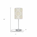 20" Silver Table Lamp With Gold And White Filigree Scroll Cylinder Shade - Image 7