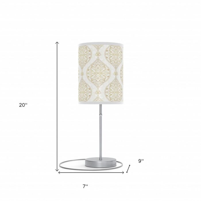 20" Silver Table Lamp With Gold And White Filigree Scroll Cylinder Shade - Image 7