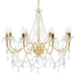 Chandelier with Beads Golden 8 x E14 Bulbs