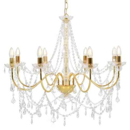 Chandelier with Beads Golden 8 x E14 Bulbs
