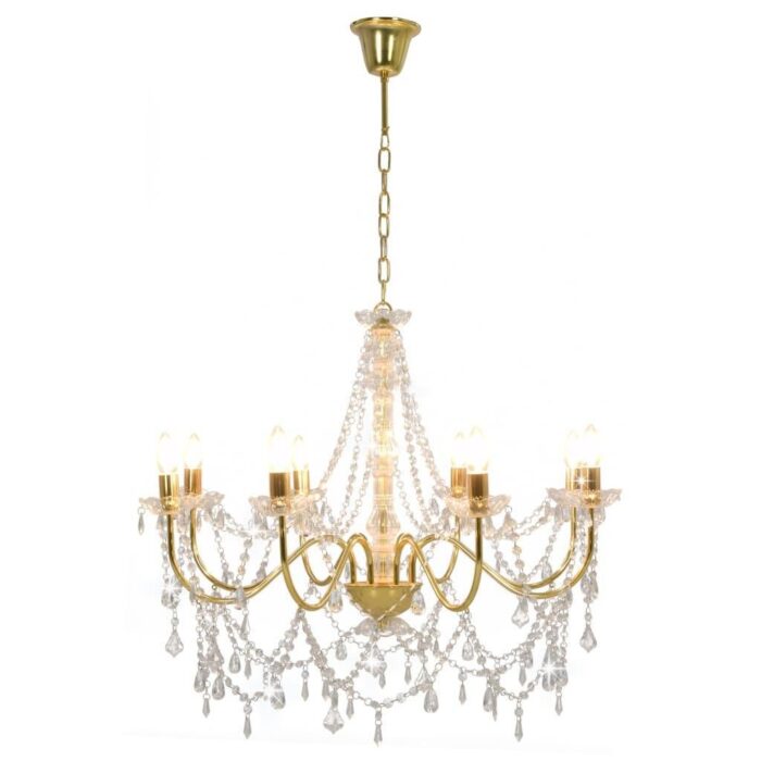 Chandelier with Beads Golden 8 x E14 Bulbs