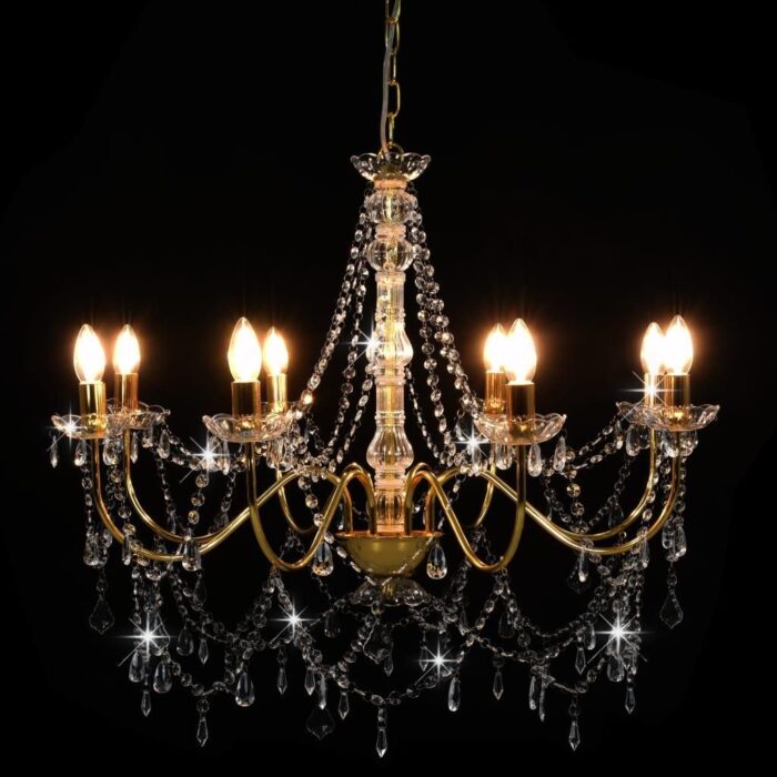 Chandelier with Beads Golden 8 x E14 Bulbs
