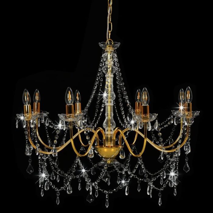Chandelier with Beads Golden 8 x E14 Bulbs
