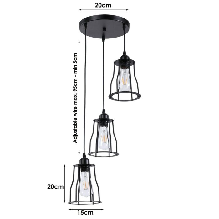3-Lights Cage Pendant Light Hanging Lamp Ceiling Light Fixture~1381 - Image 3