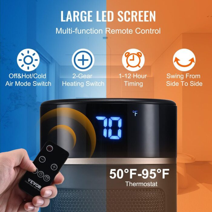 VEVOR Electric Space Heater with Thermostat Remote Control, 1000W/1500W