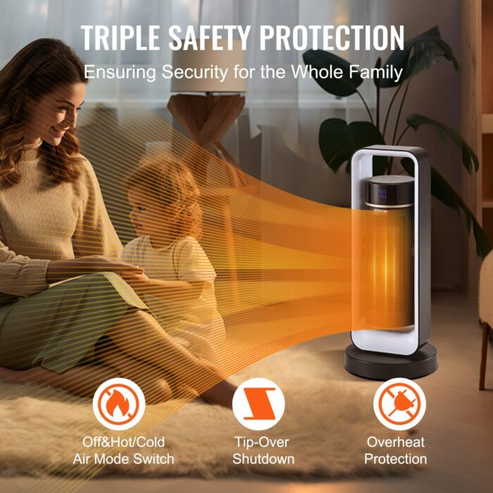 VEVOR Electric Space Heater with Thermostat Remote Control, 1000W/1500W