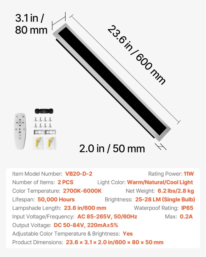 2-Pack 23.6" LED Outdoor Wall Light Strips